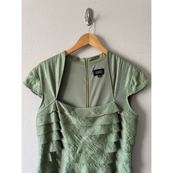 Adrianna Pappell Green Metallic Ruffle Cocktail Formal Dress *minor flaw* Sz 14 - Picture 2 of 13